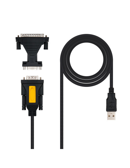 Nanocable CONVERTIDOR USB A SERIE, TIPO A M-RS232 DB9 M DB25 M, 1,8 M