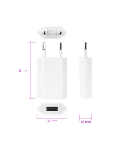 Nanocable MINI CARGADOR USB PARA IPOD IPHONE,5V-1A, BLANCO