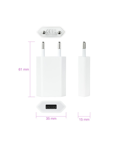 Nanocable MINI CARGADOR USB PARA IPOD IPHONE,5V-1A, BLANCO