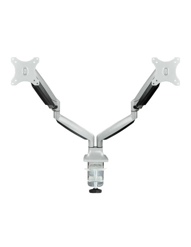 TooQ Soporte de Mesa Giratorio e Inclinable para 2 Pantallas (Monitor   TV Plasma   LCD   LED) 13” – 32”, de Dos Brazos, Plata