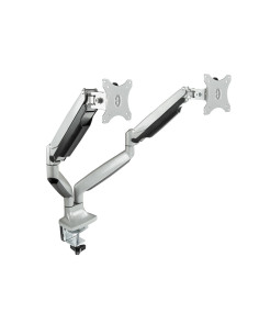 TooQ Soporte de Mesa Giratorio e Inclinable para 2 Pantallas (Monitor   TV Plasma   LCD   LED) 13” – 32”, de Dos Brazos, Plata 2