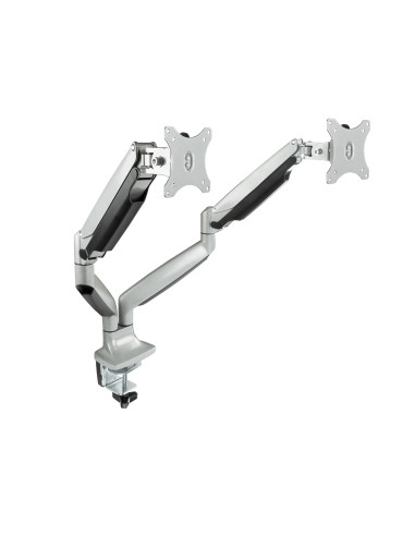 TooQ Soporte de Mesa Giratorio e Inclinable para 2 Pantallas (Monitor   TV Plasma   LCD   LED) 13” – 32”, de Dos Brazos, Plata