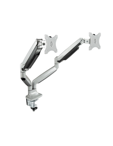 TooQ Soporte de Mesa Giratorio e Inclinable para 2 Pantallas (Monitor   TV Plasma   LCD   LED) 13” – 32”, de Dos Brazos, Plata