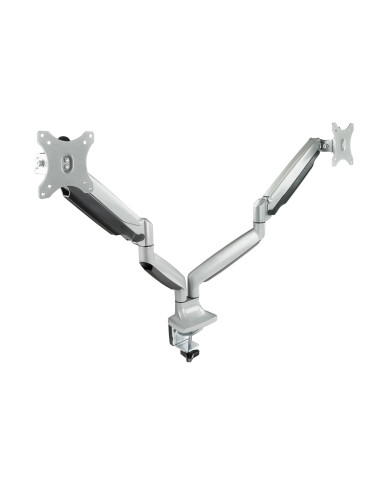 TooQ Soporte de Mesa Giratorio e Inclinable para 2 Pantallas (Monitor   TV Plasma   LCD   LED) 13” – 32”, de Dos Brazos, Plata