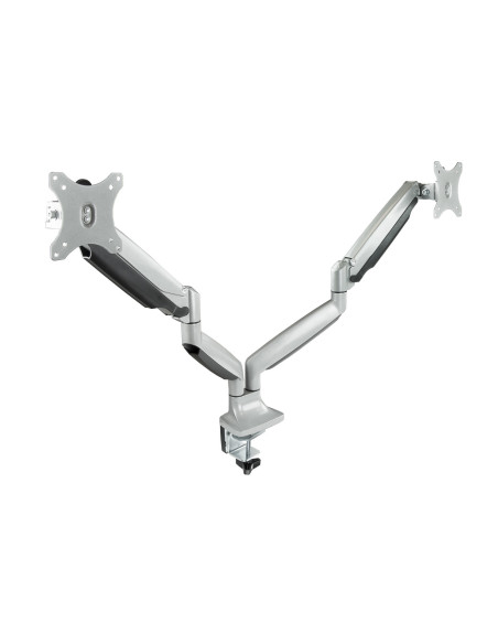 TooQ Soporte de Mesa Giratorio e Inclinable para 2 Pantallas (Monitor   TV Plasma   LCD   LED) 13” – 32”, de Dos Brazos, Plata
