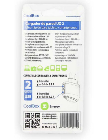 CoolBox UX-2 Universal Negro Corriente alterna Interior