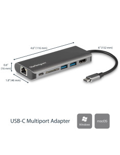 StarTech.com Docking Station para Ordenadores Portátiles USB-C - Replicador de Puertos USB Tipo C HDMI Red Ethernet Lector SD - 2