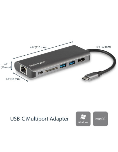 StarTech.com Docking Station para Ordenadores Portátiles USB-C - Replicador de Puertos USB Tipo C HDMI Red Ethernet Lector SD -