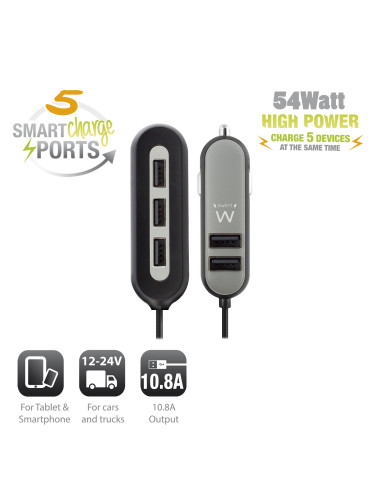 Ewent EW1355 cargador de dispositivo móvil Universal Negro, Gris Encendedor de cigarrillos Auto