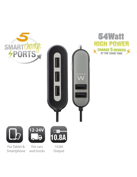 Ewent EW1355 cargador de dispositivo móvil Universal Negro, Gris Encendedor de cigarrillos Auto