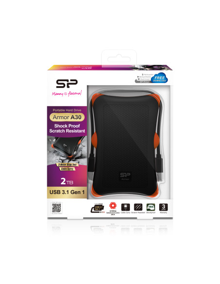 Silicon Power Armor A30 disco duro externo 2 TB 2.5" USB tipo A 3.2 Gen 1 (3.1 Gen 1) Negro