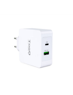 TooQ Cargador de Pared doble puerto USB-C PD + USB A QC3.0, 48W
