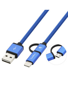 CoolBox CABLE TRENZADO DE USB-A A MICRO-USB Y USB-C AZUL