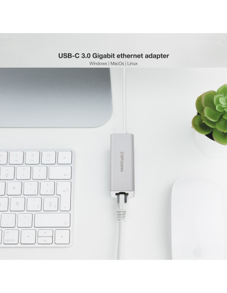 Nanocable Conversor USB-C A Ethernet Gigabit 10 100 1000 Mbps. 15cm