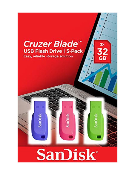 SanDisk Cruzer Blade 3x 32GB unidad flash USB USB tipo A 2.0 Azul, Verde, Rosa