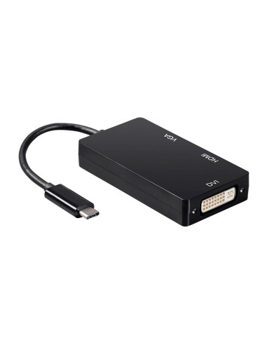 AISENS Conversor USB-C A DVI HDMI VGA, USB-C M-DVI H-HDMI H-VGA H, Negro, 15cm