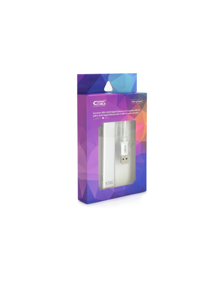 Nanocable Conversor USB 3.0 a Ethernet Gigabit + 3xUSB 3.0, Plata, 15 cm