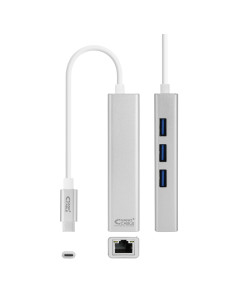 Nanocable Conversor USB-C a Ethernet Gigabit + 3xUSB 3.0, Plata, 15 cm