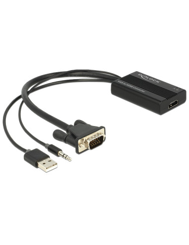 DeLOCK 62597 adaptador de cable de vídeo 0,25 m HDMI tipo A (Estándar) VGA (D-Sub) + 3.5mm + USB Type-A Negro