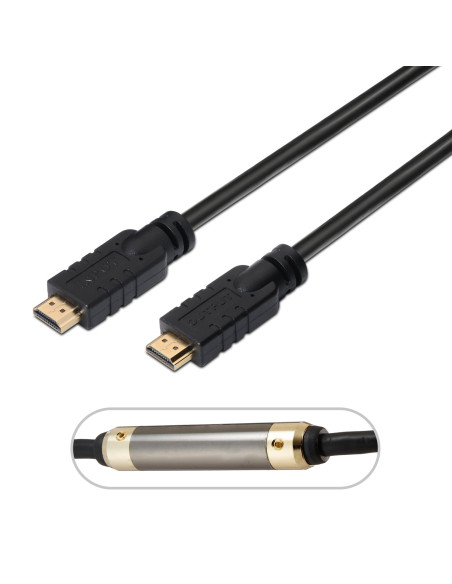 AISENS Cable HDMI V2.0 Premium alta velocidad   HEC 4k@60Hz 18Gbps con repetidor, A M-A M, Negro, 25 m