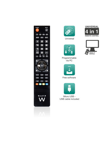 Ewent EW1570 mando a distancia DTT, DVD Blu-ray, Proyector, SAT, STB, Altavoz para barra de sonido, TV, Universal, VCR Botones