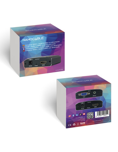 Nanocable Conversor SVGA+Audio a HDMI con Alimentación, SVGA H+Jack 3.5 H-HDMI A H, Negro
