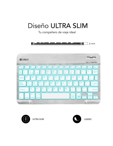 SUBBLIM Teclado Retroiluminado Bluetooth Smart Backlit BT Keyboard Silver
