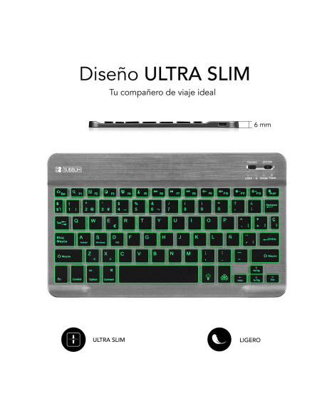 SUBBLIM Teclado Retroiluminado Bluetooth Smart Backlit BT Keyboard Grey