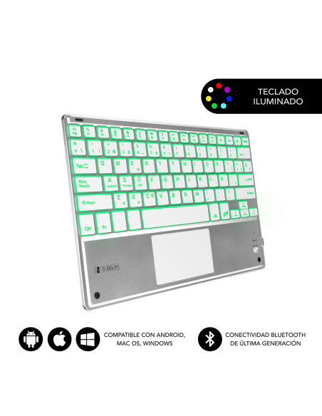 SUBBLIM Teclado Bluetooth Smart Backlit BT Keyboard Touchpad Silver
