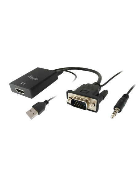 Equip 119038 adaptador de cable de vídeo 0,2 m VGA (D-Sub) + 3,5mm DVI-D + USB Negro