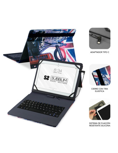 SUBBLIM Funda con Teclado Micro USB - USB C KEYTAB USB 10,1" England