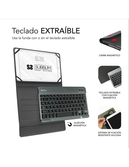 SUBBLIM Funda con Teclado KEYTAB PRO BLUETOOTH 10,1" Grey