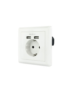 Nanocable Base de enchufe de pared tipo schuko con 2 tomas USB Max. 2.4A, blanca