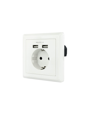 Nanocable Base de enchufe de pared tipo schuko con 2 tomas USB Max. 2.4A, blanca