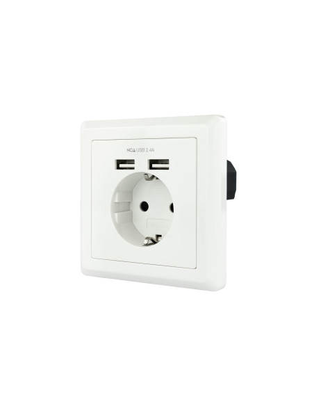 Nanocable Base de enchufe de pared tipo schuko con 2 tomas USB Max. 2.4A, blanca