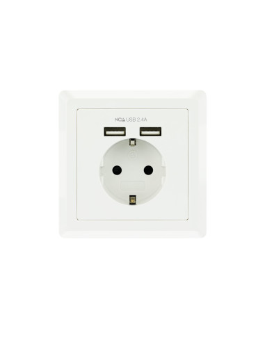 Nanocable Base de enchufe de pared tipo schuko con 2 tomas USB Max. 2.4A, blanca