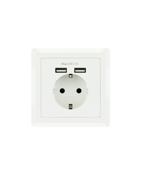 Nanocable Base de enchufe de pared tipo schuko con 2 tomas USB Max. 2.4A, blanca