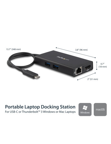 StarTech.com Adaptador Multipuertos USB-C - Docking Station Portátil USB-C 4K HDMI - con Entrega de Potencia de 60W - GbE - Hub