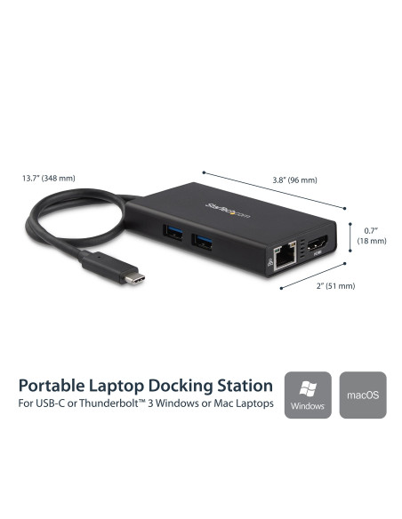 StarTech.com Adaptador Multipuertos USB-C - Docking Station Portátil USB-C 4K HDMI - con Entrega de Potencia de 60W - GbE - Hub
