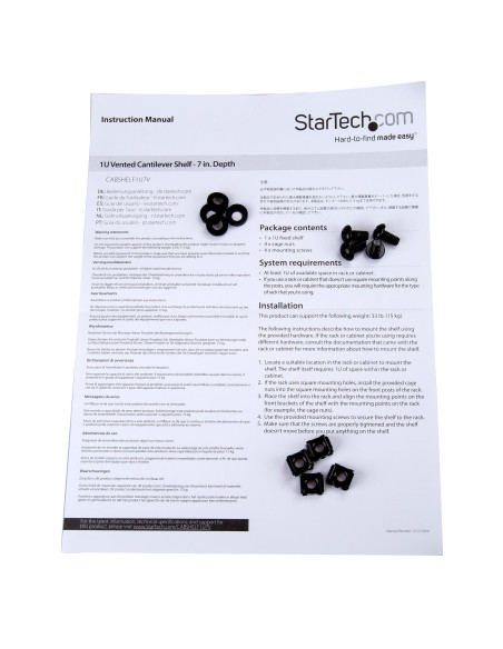 StarTech.com Bandeja Estante Ventilado de 1U para Armario Rack de Servidores - de 7 Pulgadas de Profundidad