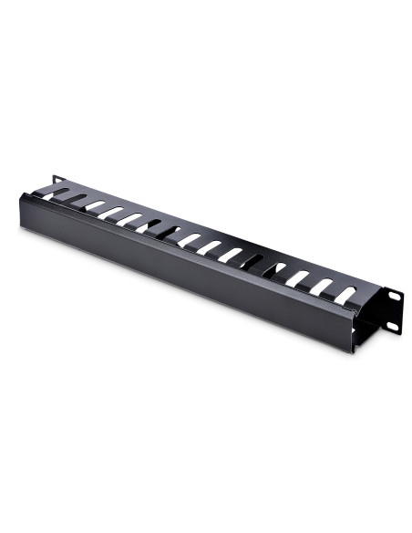 StarTech.com Panel Canaleta 1U de Gestión de Cables para Rack de Conductos Horizontales con Tapa - Conducto de Cables para Rack