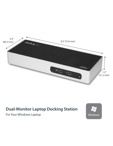 StarTech.com Replicador de Puertos USB 3.0 - Docking Station de Portátil para Dos Pantallas con Vídeo HDMI & DVI VGA - Ladrón