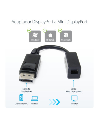 StarTech.com Cable de 15cm DisplayPort a Mini DisplayPort - de Vídeo 4K x 2K UHD - Cable de Extensión DP a mDP 1.2