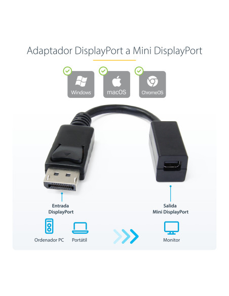 StarTech.com Cable de 15cm DisplayPort a Mini DisplayPort - de Vídeo 4K x 2K UHD - Cable de Extensión DP a mDP 1.2