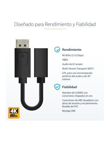 StarTech.com Cable de 15cm DisplayPort a Mini DisplayPort - de Vídeo 4K x 2K UHD - Cable de Extensión DP a mDP 1.2