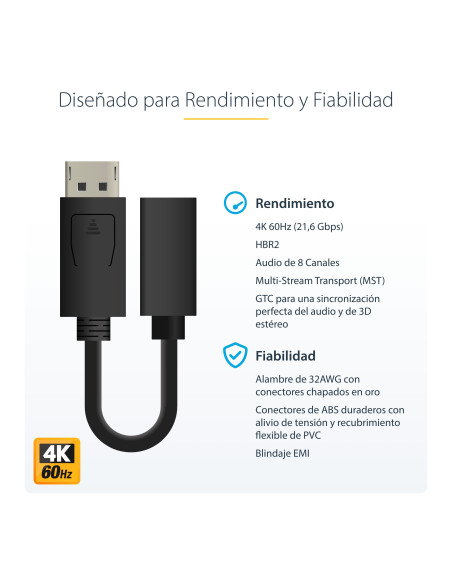 StarTech.com Cable de 15cm DisplayPort a Mini DisplayPort - de Vídeo 4K x 2K UHD - Cable de Extensión DP a mDP 1.2