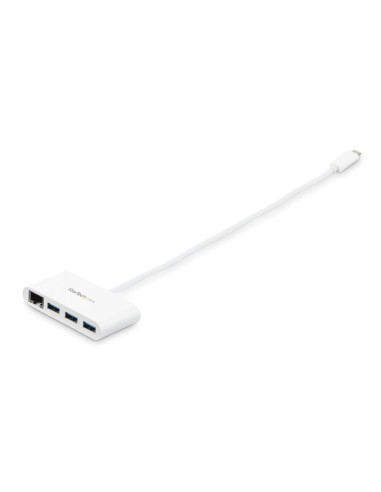 StarTech.com Concentrador USB 3.0 (5Gbps) de 3 Puertos con USB-C y Ethernet Gigabit - Hub Ladrón de USB Convencional - Blanco