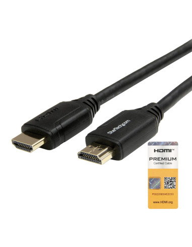 StarTech.com Cable de 1m HDMI 2.0 Certificado Premium con Ethernet - HDMI de Alta Velocidad Ultra HD de 4K a 60Hz HDR10 - para