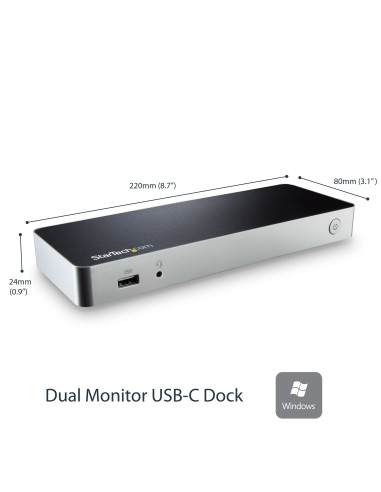 StarTech.com Docking Station USB C para 2 Monitores - PD de 60 W para Portátil Windows - Replicador de Puertos USB Tipo C a