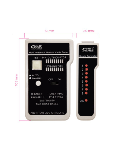 Nanocable TESTEADOR PARA CABLE RJ11 RJ12 RJ45, COAXIAL